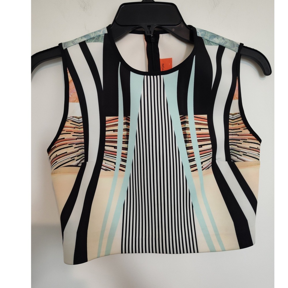 Clover Canyon Scuba Crop Top Geometric Striped Graphic Print Sleeveless Small
